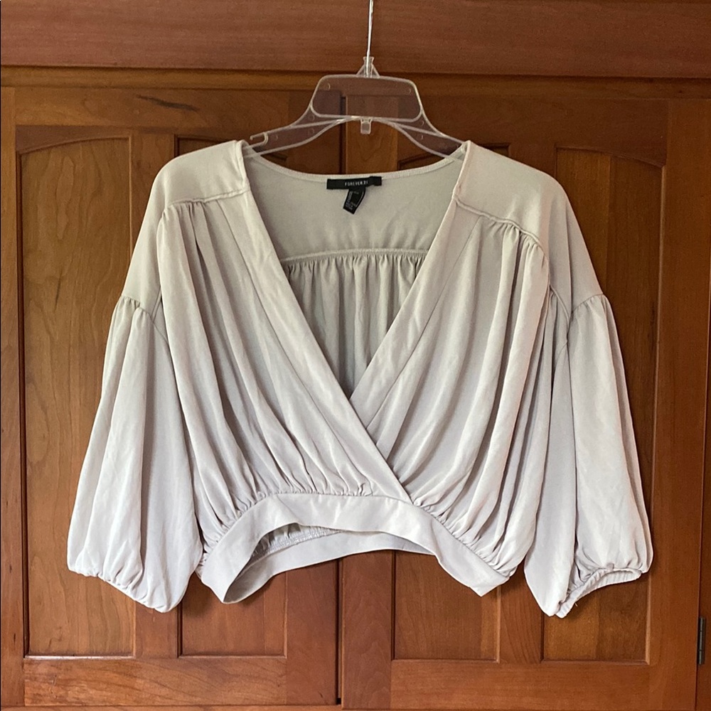 Forever 21 Cream Wrap Crop Blouse